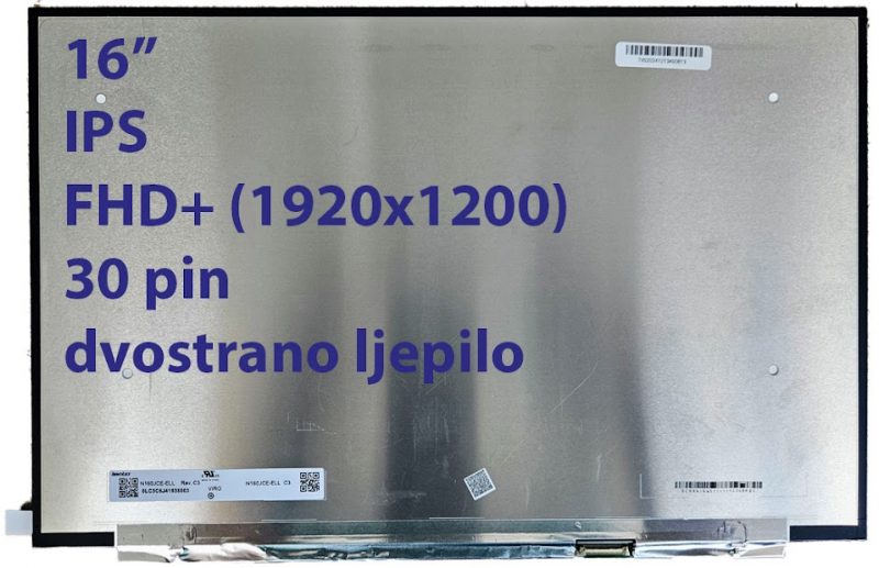 Ekran 16" FHD+ za Lenovo IdeaPad Slim 3 16ABR8, IPS, mat, 30 pin